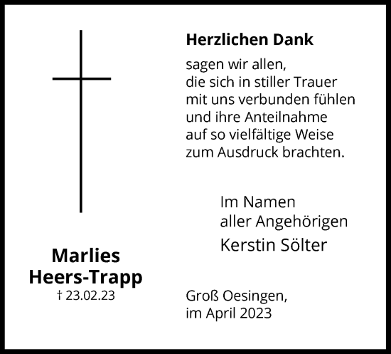 Traueranzeige von Marlies Heers-Trapp von UEL