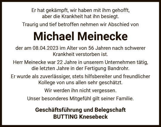 Traueranzeige von Michael Meinecke von UEL