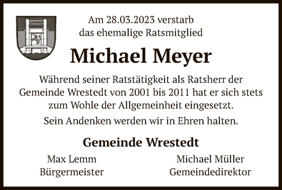 Traueranzeige von Michael Meyer von UEL