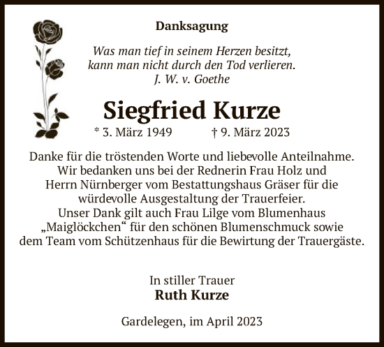 Traueranzeige von Siegfried Kurze von UEL