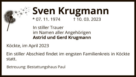 Traueranzeige von Sven Krugmann von UEL