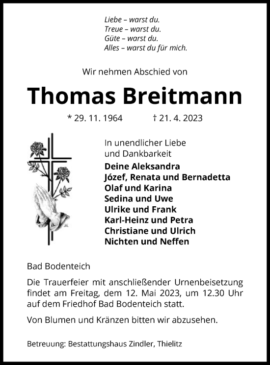 Traueranzeige von Thomas Breitmann von UEL