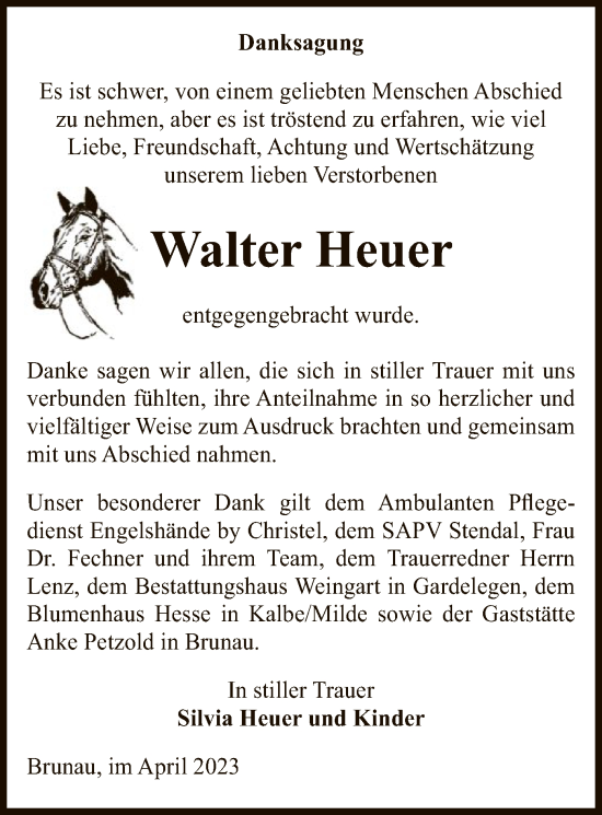 Traueranzeige von Walter Heuer von UEL