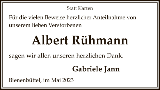 Traueranzeige von Albert Rühmann von UEL