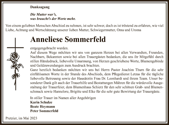 Traueranzeige von Anneliese Sommerfeld von UEL