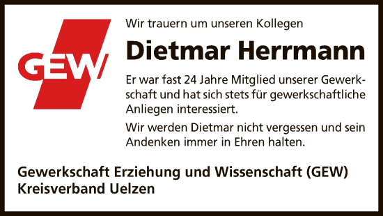 Traueranzeige von Dietmar Herrmann von UEL