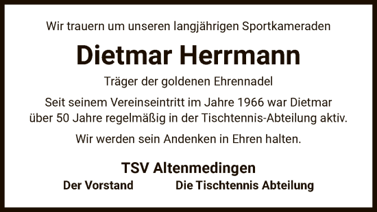 Traueranzeige von Dietmar Herrmann von UEL