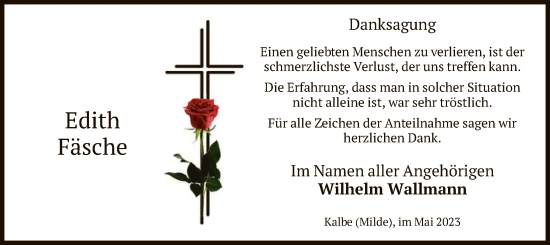 Traueranzeige von Edith Fäsche von UEL