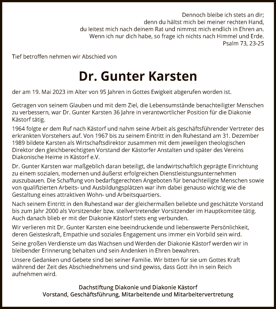  Traueranzeige für Gunter Karsten vom 24.05.2023 aus UEL