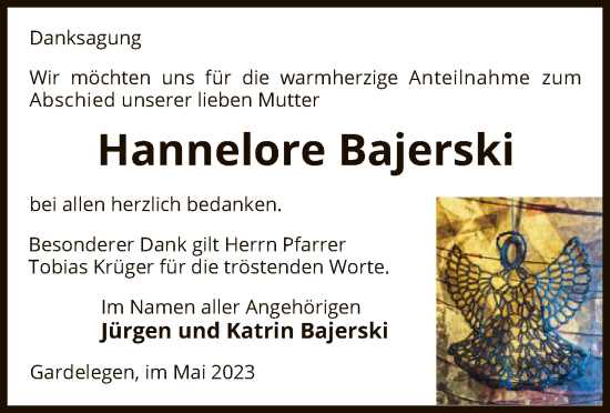 Traueranzeige von Hannelore Bajerski von UEL