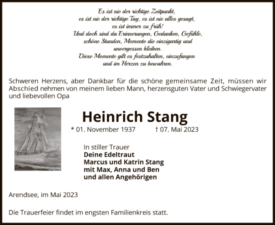 Traueranzeige von Heinrich Stang von UEL