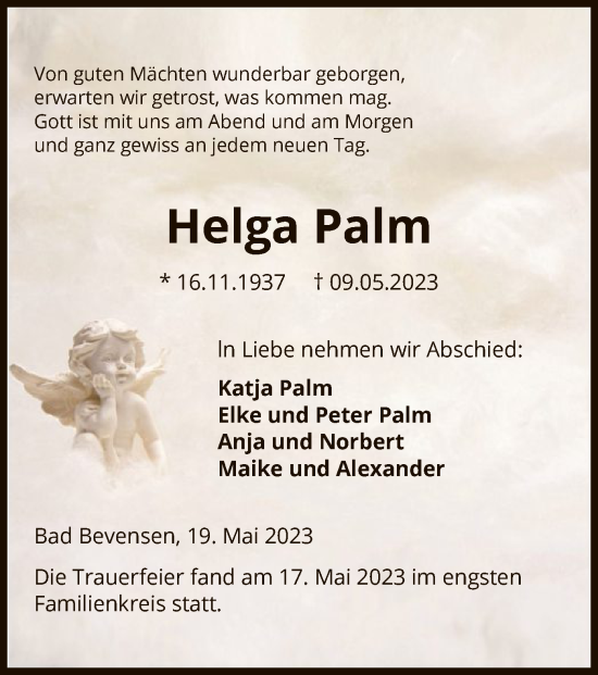 Traueranzeige von Helga Palm von UEL