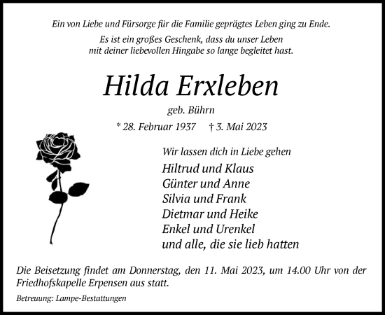 Traueranzeige von Hilda Erxleben von UEL