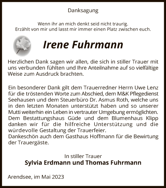 Traueranzeige von Irene Fuhrmann von UEL