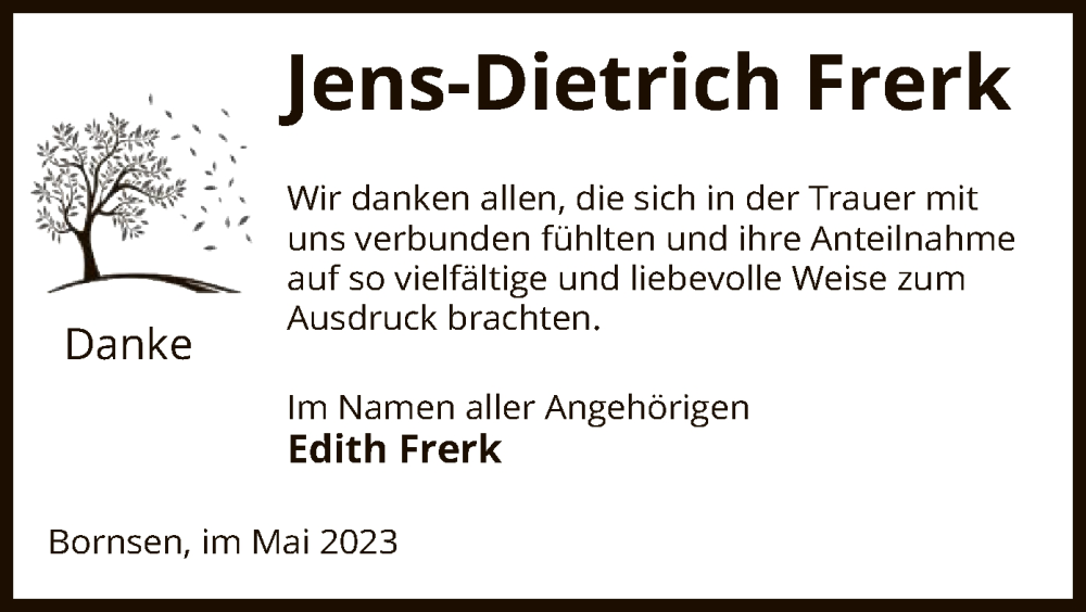  Traueranzeige für Jens-Dietrich Frerk vom 13.05.2023 aus UEL
