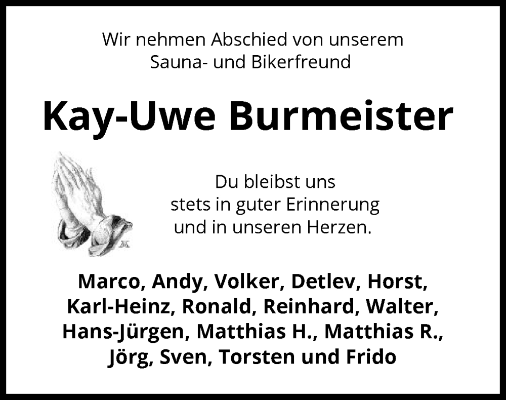  Traueranzeige für Kay-Uwe Burmeister vom 15.05.2023 aus UEL