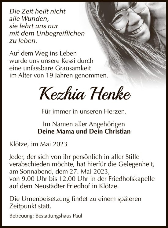 Traueranzeige von Kezhia Henke von UEL