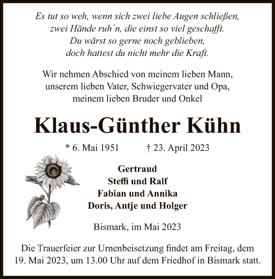 Traueranzeige von Klaus-Günther Kühn von UEL