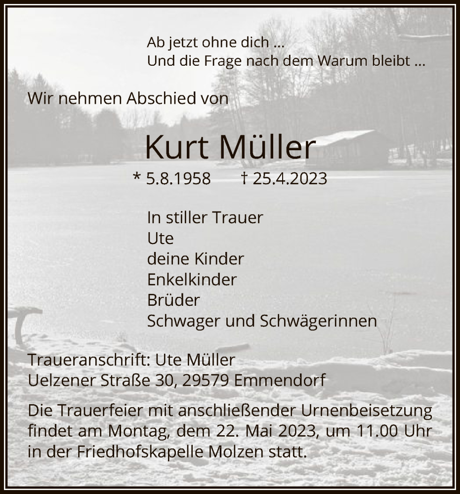  Traueranzeige für Kurt Müller vom 20.05.2023 aus UEL