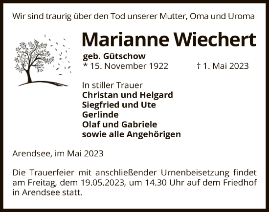 Traueranzeige von Marianne Wiechert von UEL