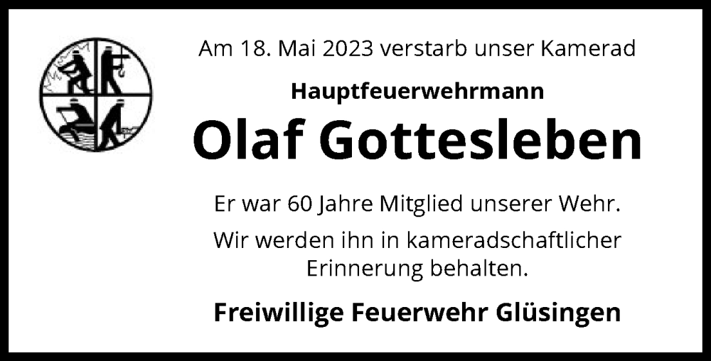  Traueranzeige für Olaf Gottesleben vom 24.05.2023 aus UEL