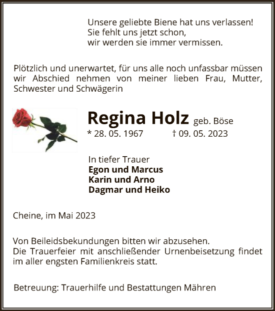 Traueranzeige von Regina Holz von UEL