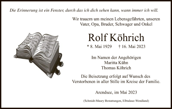 Traueranzeige von Rolf Köhrich von UEL