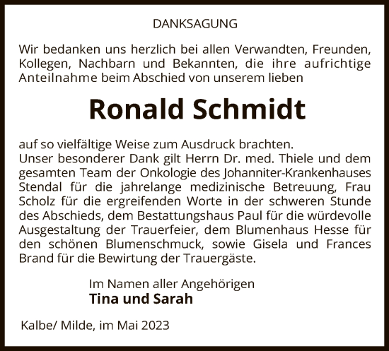 Traueranzeige von Ronald Schmidt von UEL