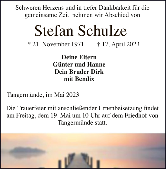 Traueranzeige von Stefan Schulze von UEL