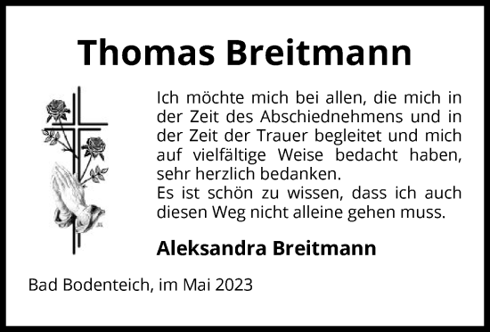 Traueranzeige von Thomas Breitmann von UEL