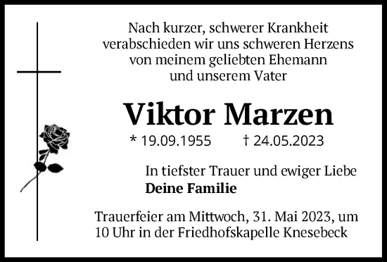 Traueranzeige von Viktor Marzen von UEL