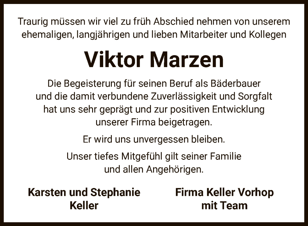  Traueranzeige für Viktor Marzen vom 27.05.2023 aus UEL