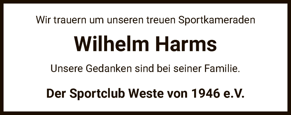  Traueranzeige für Wilhelm Harms vom 24.05.2023 aus UEL