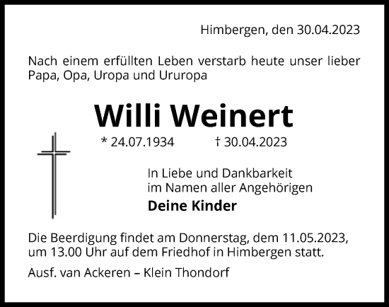 Traueranzeige von Willi Weinert von UEL