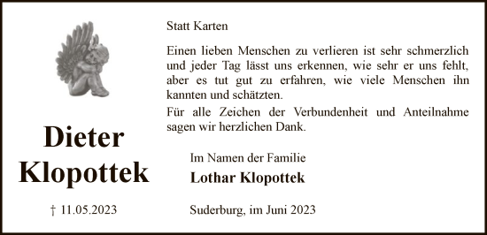 Traueranzeige von Dieter Klopottek von UEL