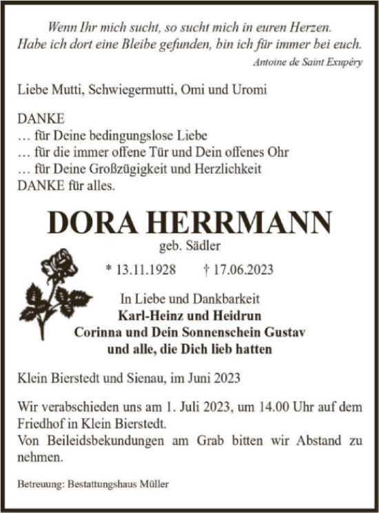 Traueranzeige von Dora Herrmann von UEL