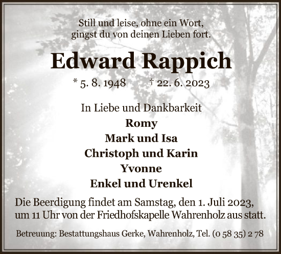 Traueranzeige von Edward Rappich von UEL