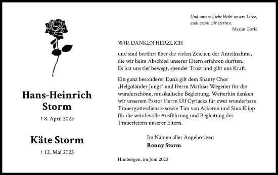 Traueranzeige von Hans-Heinrich Storm von UEL