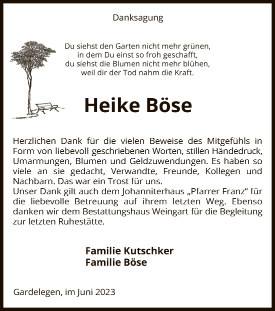 Traueranzeige von Heike Böse von UEL