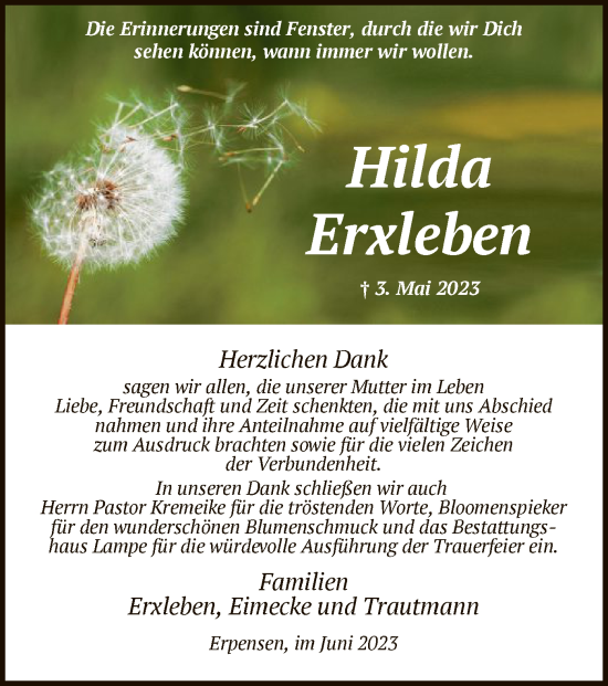 Traueranzeige von Hilda Erxleben von UEL