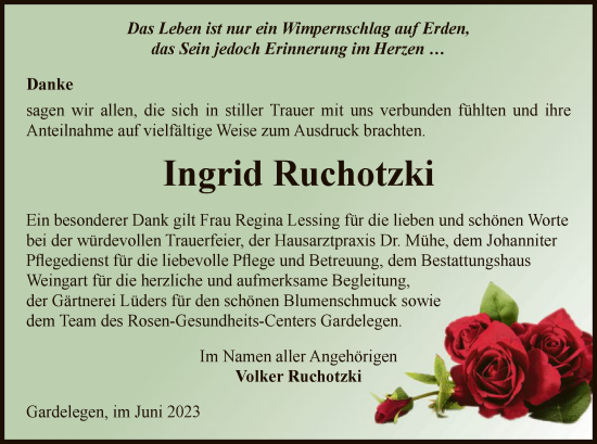 Traueranzeige von Ingrid Ruchotzki von UEL