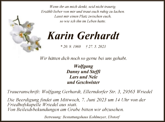 Traueranzeige von Karin Gerhardt von UEL