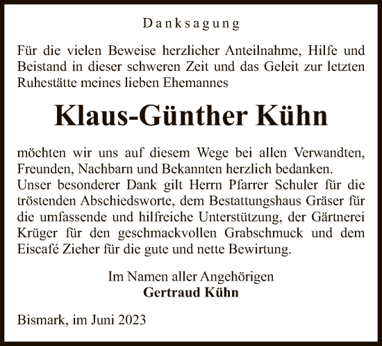 Traueranzeige von Klaus-Günther Kühn von UEL