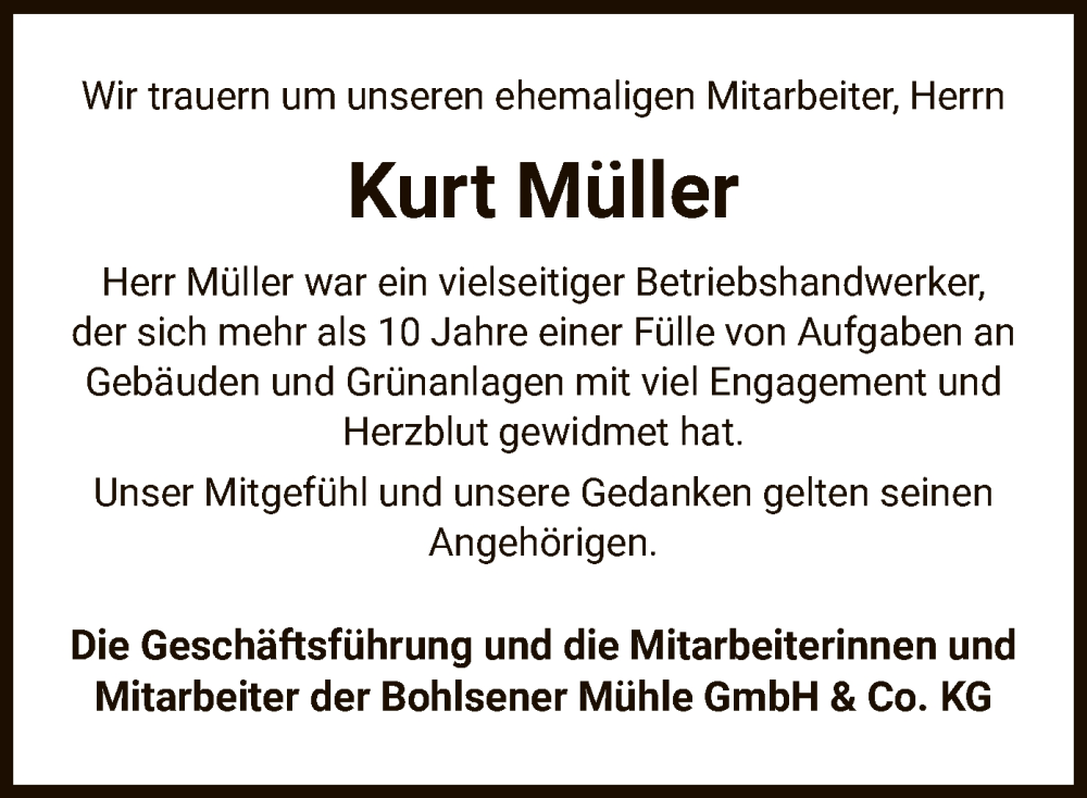  Traueranzeige für Kurt Müller vom 03.06.2023 aus UEL