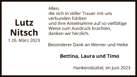 Traueranzeige von Lutz Nitsch von UEL