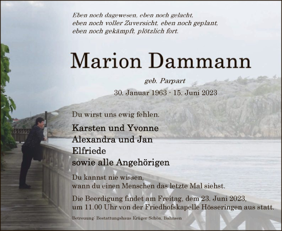 Traueranzeige von Marion Dammann von UEL