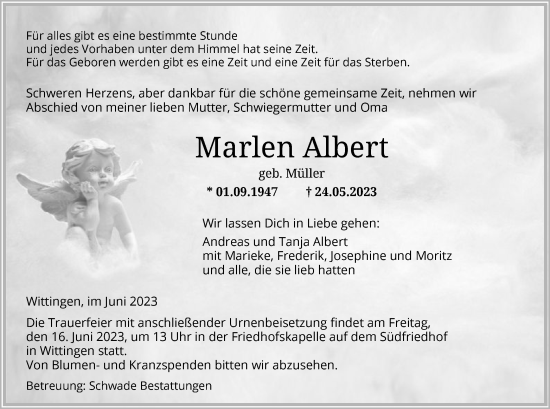 Traueranzeige von Marlen Albert von UEL