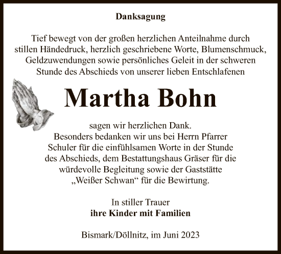 Traueranzeige von Martha Bohn von UEL