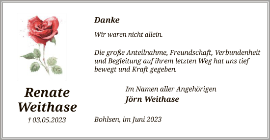 Traueranzeige von Renate Weithase von UEL