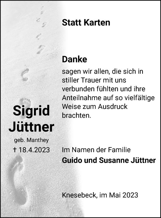 Traueranzeige von Sigrid Jüttner von UEL